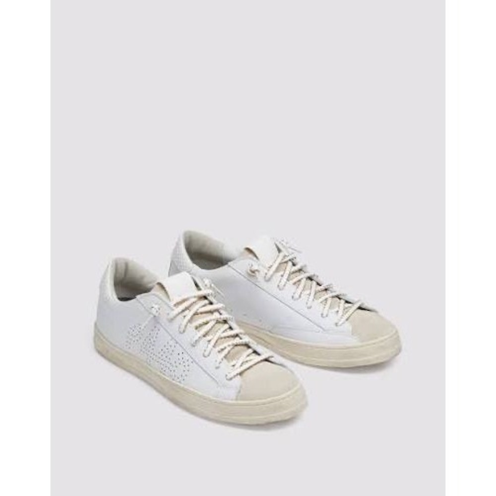 P448 John Low Top Sneakers Womens 10 US 40 EU White Beige Leather Made in Italy - Picture 5 of 11